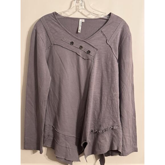 Lulu B Top Shirt Sz S Purple Gray Knit Lagenlook Buttons Tunic Minimalist - Picture 2 of 8